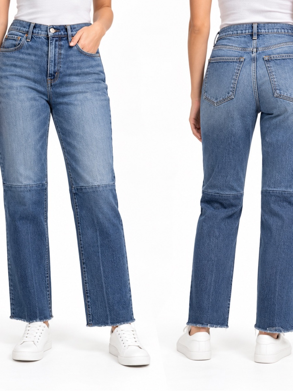Abercrombie & Fitch High Rise 90s Relaxed Jeans 28 Long Two Tone Raw Hem